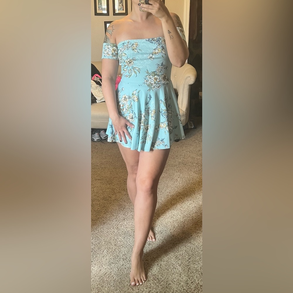 Windsor high low light blue dress
